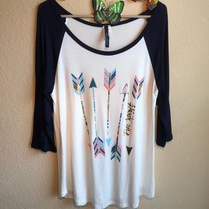 Lovely Souls Baseball Style Tee “Free Spirit” , Large, NWOT